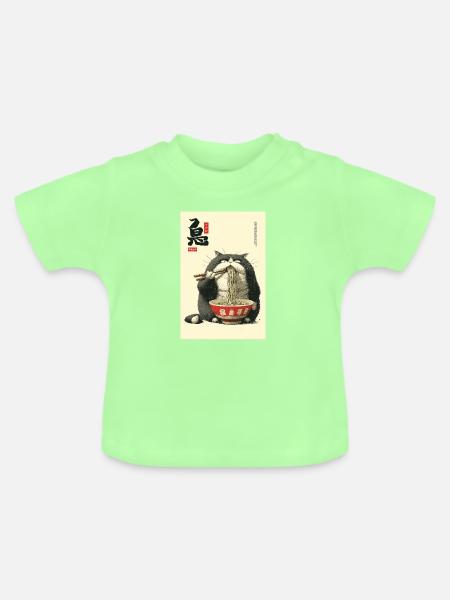 Neko-Ramen-Katze schlürft Nudeln - Baby Bio-T-Shirt mit Rundhals - Mintgrün