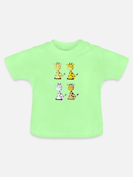 Giraffenquartett Bunt - Baby Bio-T-Shirt mit Rundhals - Mintgrün