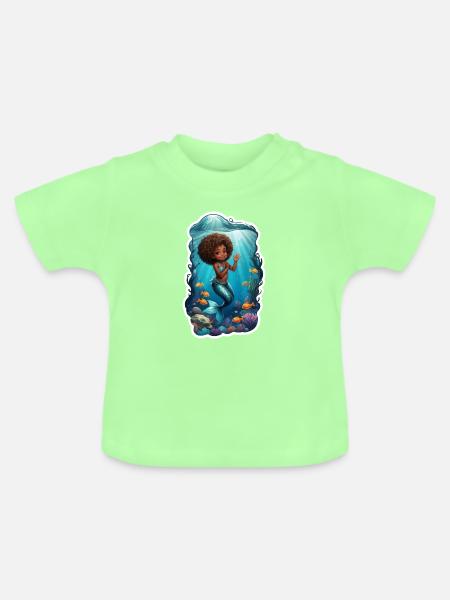 Märchenhafte Meerjungfrau mit lockigem Haar - Baby Bio-T-Shirt mit Rundhals - Mintgrün