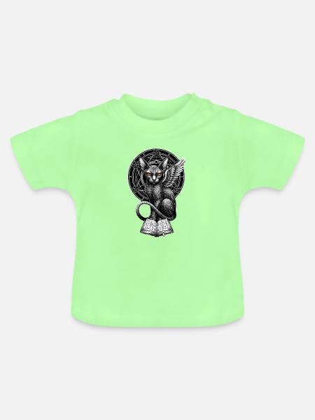 Flügelkatze mit Runen - Baby Bio-T-Shirt mit Rundhals - Mintgrün