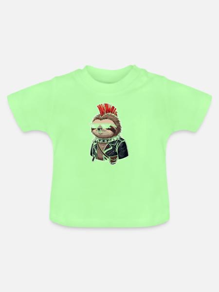 Punk-Sloth im Lederlook - Baby Bio-T-Shirt mit Rundhals - Mintgrün