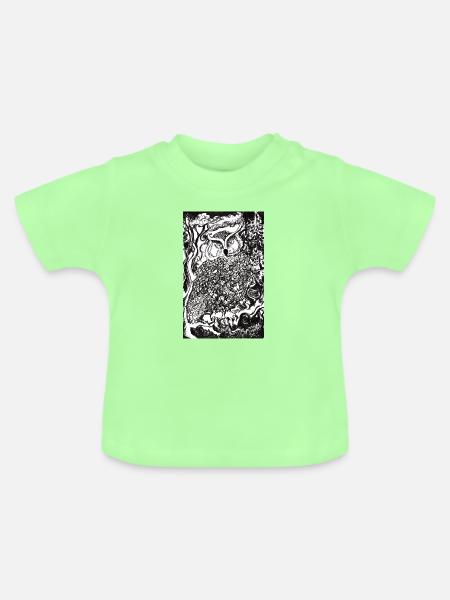 Nachtwald Eulenillustration - Baby Bio-T-Shirt mit Rundhals - Mintgrün