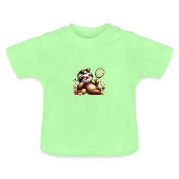 Conception de joueur de tennis paresseux mignon - T-shirt bio col rond Bébé - vert menthe - Devant