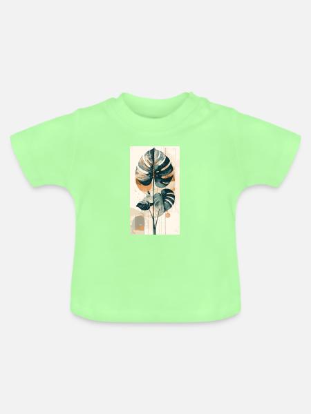 Monstera Geometrie in Erdtonen - Baby Bio-T-Shirt mit Rundhals - Mintgrün