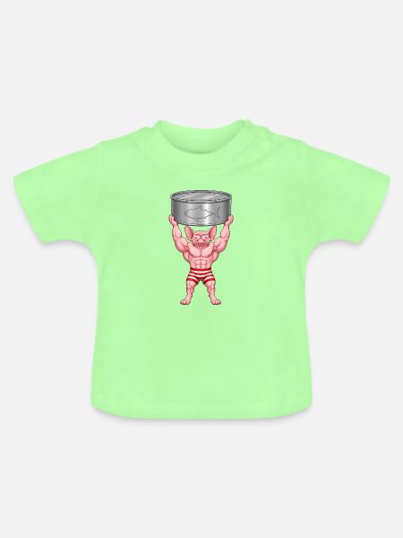 Strongman-Katze hebt Thunfischdose - Baby Bio-T-Shirt mit Rundhals - Mintgrün