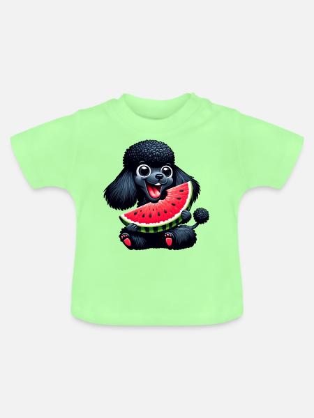 Pudel mit Wassermelone Sommerdesign - Baby Bio-T-Shirt mit Rundhals - Mintgrün