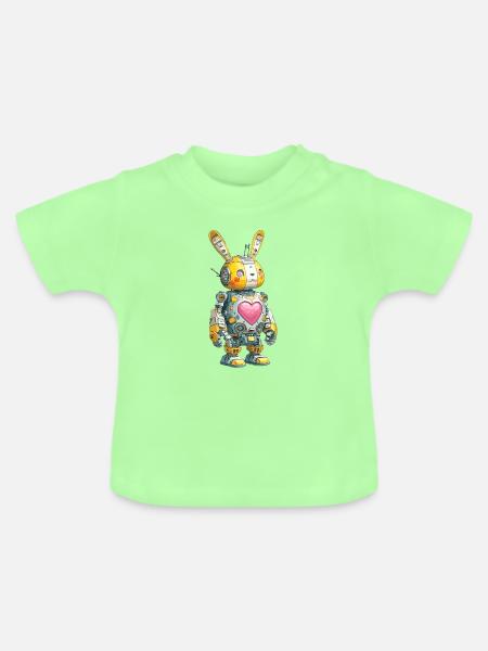 Herzroboter Häschen im Retro-Stil - Baby Bio-T-Shirt mit Rundhals - Mintgrün