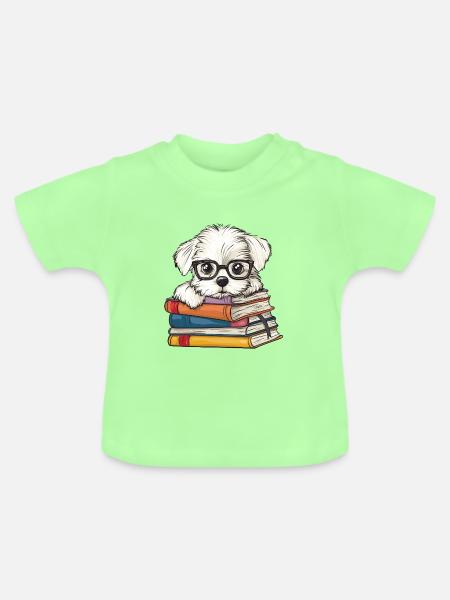 Süßes Malteserhund-Lesebuch mit Brille - Baby Bio-T-Shirt mit Rundhals - Mintgrün