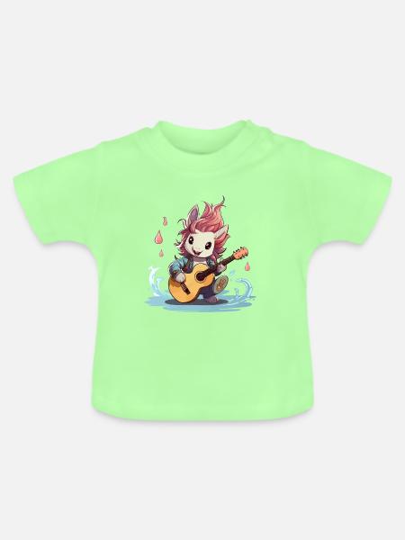 Funkelnder Hase mit Gitarre - Baby Bio-T-Shirt mit Rundhals - Mintgrün