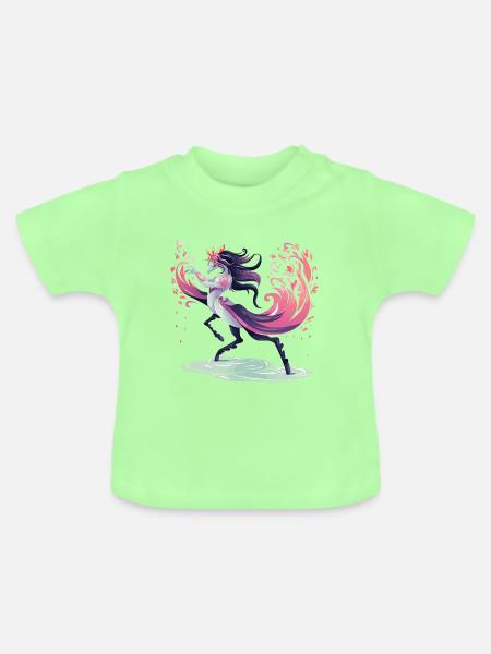 Blüten-Einhorn Tanz - Baby Bio-T-Shirt mit Rundhals - Mintgrün