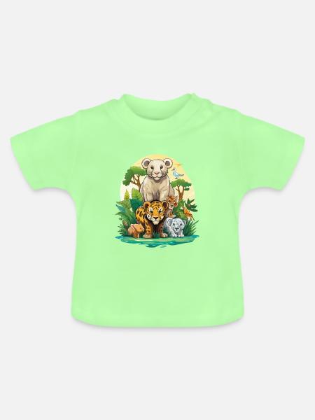 Dschungel Tierfreunde Ensemble - Baby Bio-T-Shirt mit Rundhals - Mintgrün