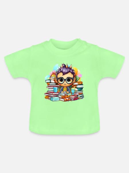 Lernheld Chibi mit Büchern - Baby Bio-T-Shirt mit Rundhals - Mintgrün