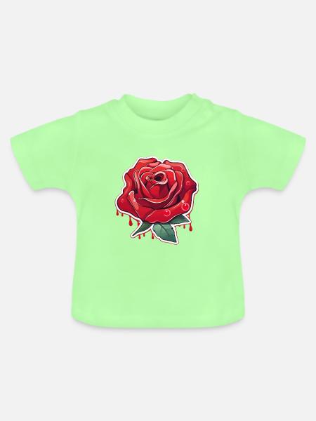 Blutrote Rose Tattoo Stil - Baby Bio-T-Shirt mit Rundhals - Mintgrün