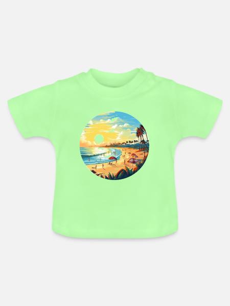Sonnenuntergang am Palmenstrand Circle - Baby Bio-T-Shirt mit Rundhals - Mintgrün