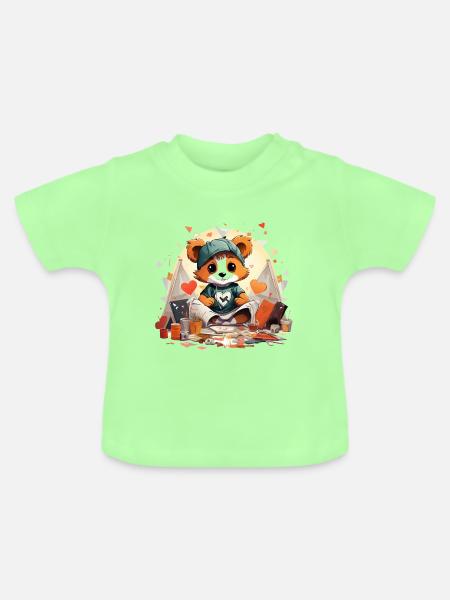 Kuscheliger Panda-Künstler im Zeltdesign - Baby Bio-T-Shirt mit Rundhals - Mintgrün