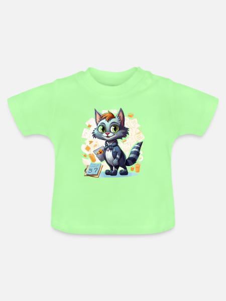 Bürokatze im Anzug - Baby Bio-T-Shirt mit Rundhals - Mintgrün