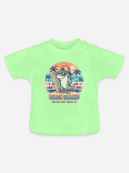 Retro Surfer Hai Strand Urlaub - Baby Bio-T-Shirt mit Rundhals - Mintgrün