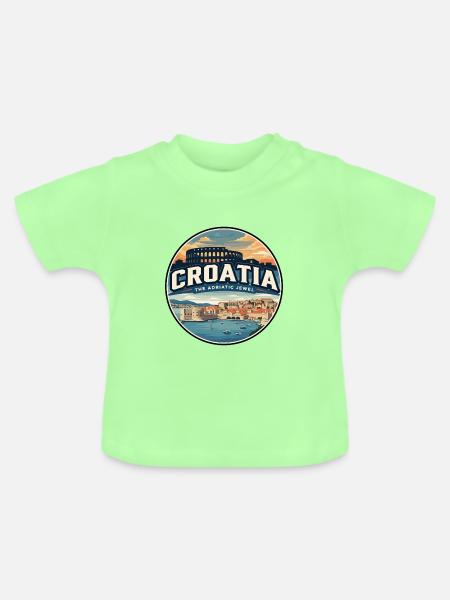 Retro Kroatien Dubrovnik Mauerabzeichen - Baby Bio-T-Shirt mit Rundhals - Mintgrün