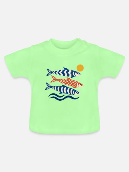 Koi Wellen im Sonnenkreis - Baby Bio-T-Shirt mit Rundhals - Mintgrün