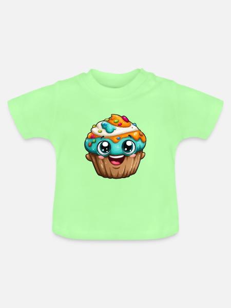 Kawaii Cupcake Cartoon Gesichter - Baby Bio-T-Shirt mit Rundhals - Mintgrün