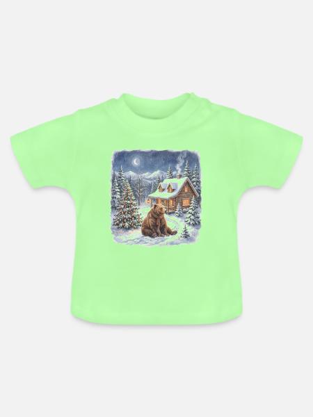 Winterwald Bär am Kamin - Baby Bio-T-Shirt mit Rundhals - Mintgrün