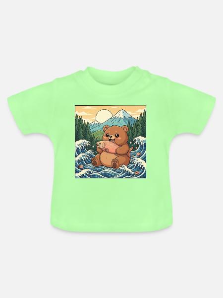 Kawaii Bär Lachs - Baby Bio-T-Shirt mit Rundhals - Mintgrün