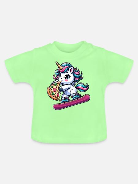 Einhorn-Snowboarder: Pink Pizza-Abenteuer - Baby Bio-T-Shirt mit Rundhals - Mintgrün