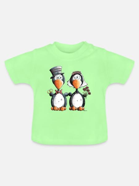 Pinguin Hochzeit - Baby Bio-T-Shirt mit Rundhals - Mintgrün