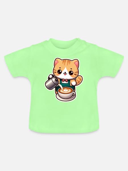 Kätzchen Barista - Baby Bio-T-Shirt mit Rundhals - Mintgrün