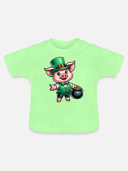 Süßes St. Patricks Schweinchen - Baby Bio-T-Shirt mit Rundhals - Mintgrün