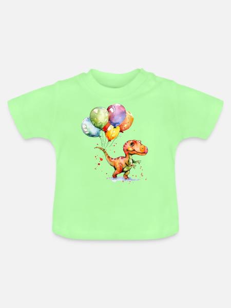 Saurier mit Luftballon - Baby Bio-T-Shirt mit Rundhals - Mintgrün