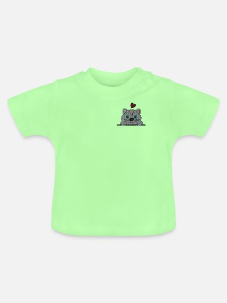 Katze bestickt - Økologisk T-shirt til baby, rund hals - mintgrøn