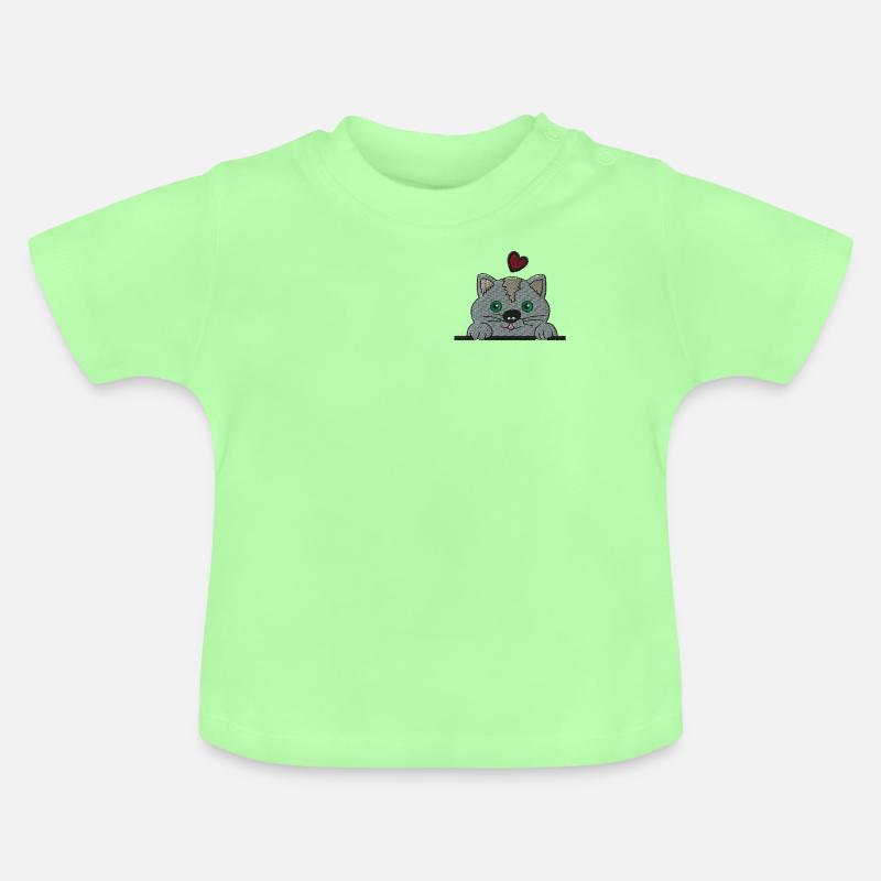 Chat brodé - T-shirt bio col rond Bébé - vert menthe