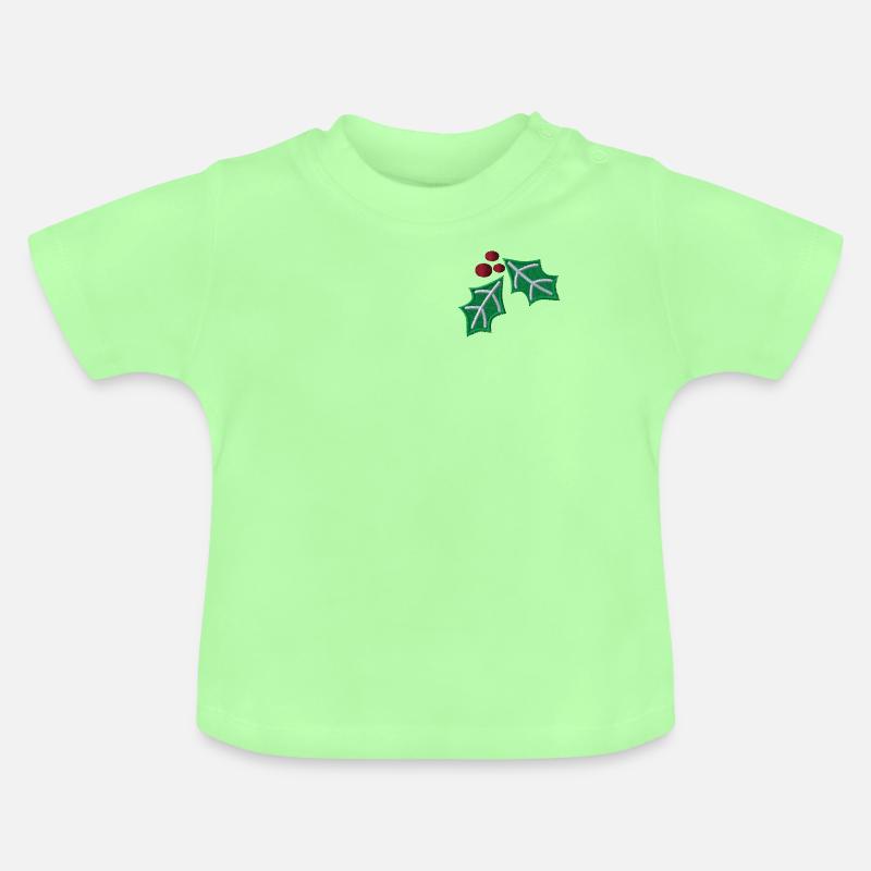 Cerisier cornaline brodé - T-shirt bio col rond Bébé - vert menthe