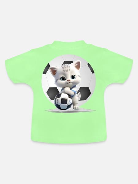 Kätzchen-Maskottchen mit Fußball - Baby Bio-T-Shirt mit Rundhals - Mintgrün