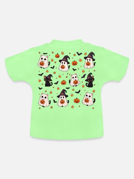 Cutes Halloween-Katzen-Muster - Baby Bio-T-Shirt mit Rundhals - Mintgrün