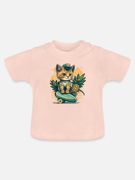 Cute Cat Tropical 1 - Baby Bio-T-Shirt mit Rundhals - Kristallrosa