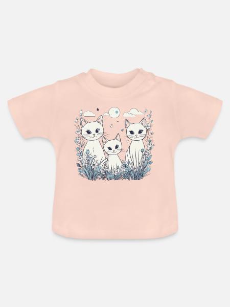 Weiße Katzen - Baby Bio-T-Shirt mit Rundhals - Kristallrosa
