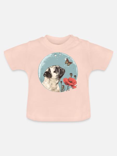 Mops mit Schmetterling - Baby Bio-T-Shirt mit Rundhals - Kristallrosa