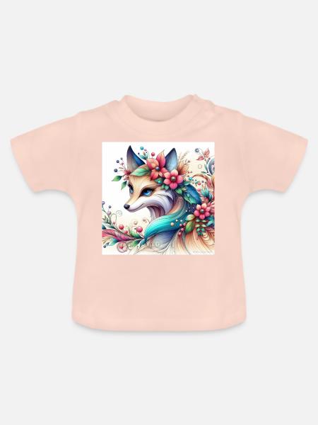 Fuchs mit Blumen - Baby Bio-T-Shirt mit Rundhals - Kristallrosa
