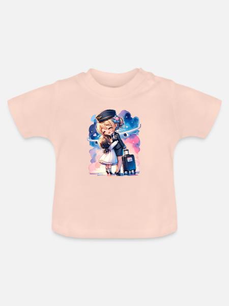 Flugbegleiterin Mutter mit ihrer Tochter - Baby Bio-T-Shirt mit Rundhals - Kristallrosa