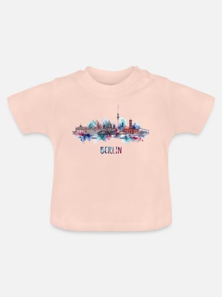 Berlin Skyline Aquarell - Baby Bio-T-Shirt mit Rundhals - Kristallrosa