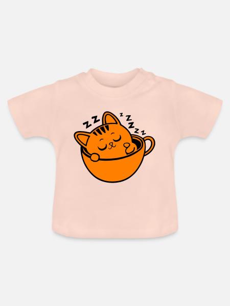 Kawaii Katze Cofee - Baby Bio-T-Shirt mit Rundhals - Kristallrosa