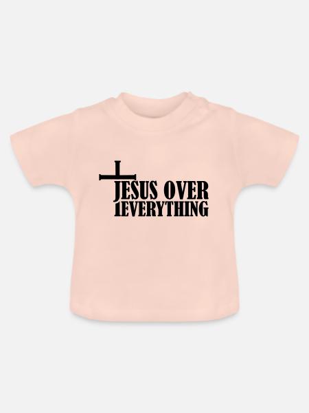 Jesus Over Everything - Baby Bio-T-Shirt mit Rundhals - Kristallrosa