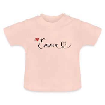 Emma Nom Prénom Calligraphie coeur - T-shirt bio col rond Bébé - rose cristal - Devant