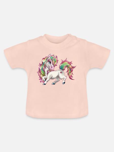 Einhorn-Regenbogen Himmel - Baby Bio-T-Shirt mit Rundhals - Kristallrosa