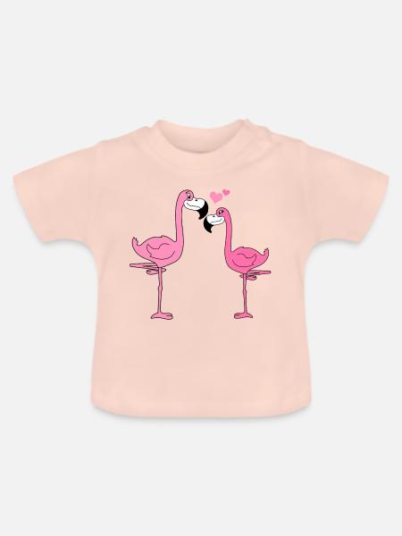 Flamingo Liebe - Baby Bio-T-Shirt mit Rundhals - Kristallrosa