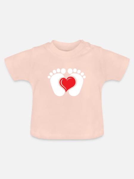 Babyfüße mit Herz - Baby Bio-T-Shirt mit Rundhals - Kristallrosa