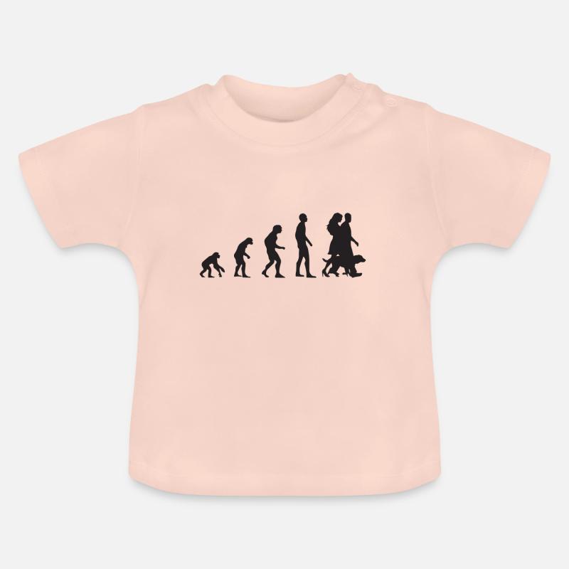 Evolution Ehepaar mit Hund Motiv in schwarz - Baby Bio-T-Shirt mit Rundhals - Kristallrosa