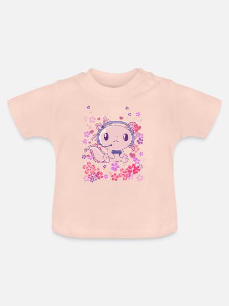 Gaming Axolotl mit Headset - Baby Bio-T-Shirt mit Rundhals - Kristallrosa